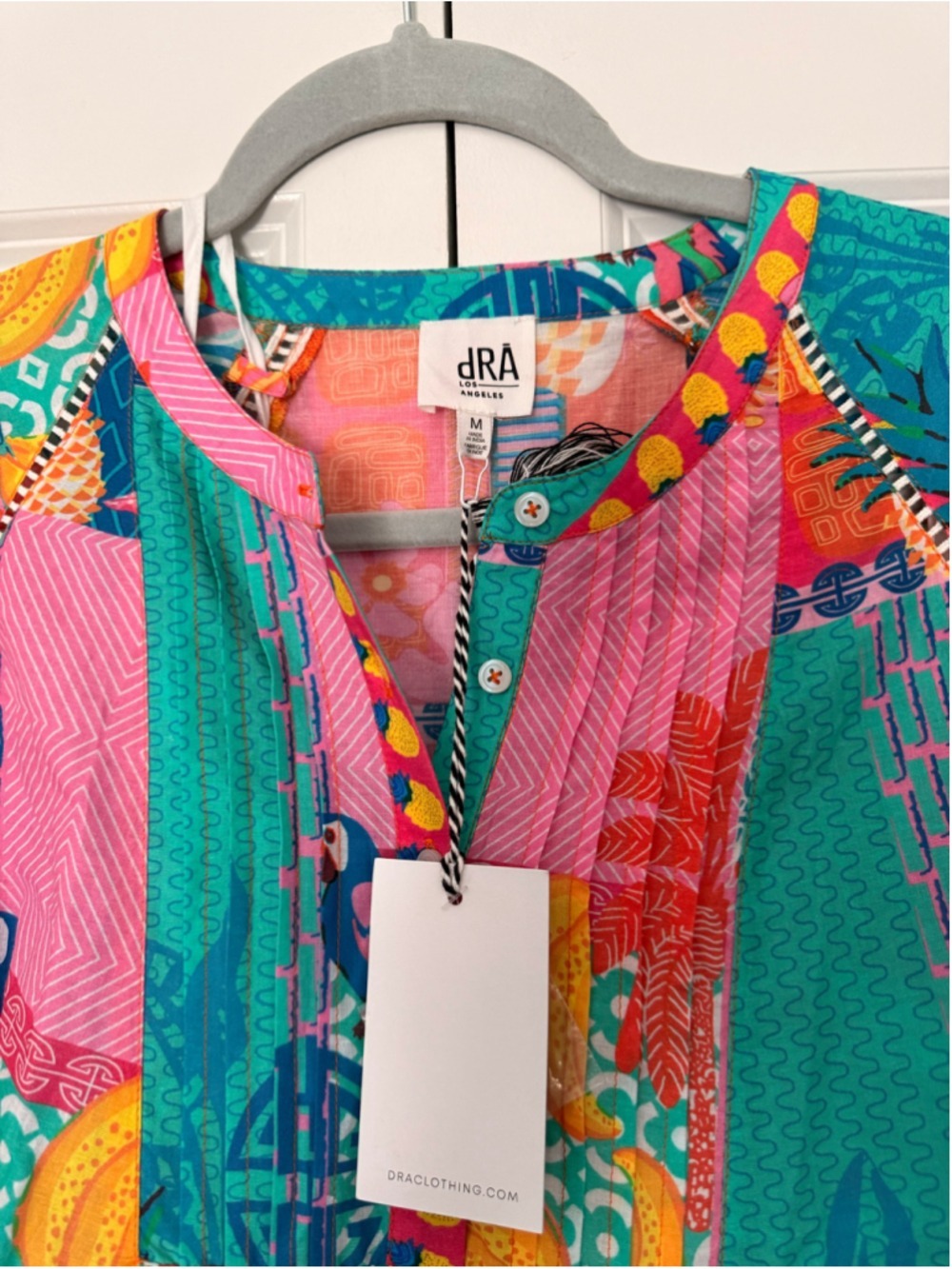 Women's dRA Mini Dress Size M Orange Pink Patchwork Print - Picture 4 of 7